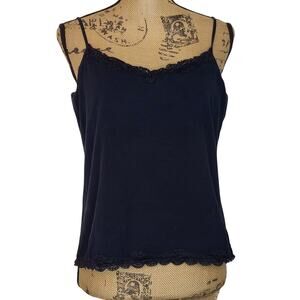 Vintage Y2K Sonoma Black Stretch Lace and Bead Trim Built in Bra Camisole Sz XL